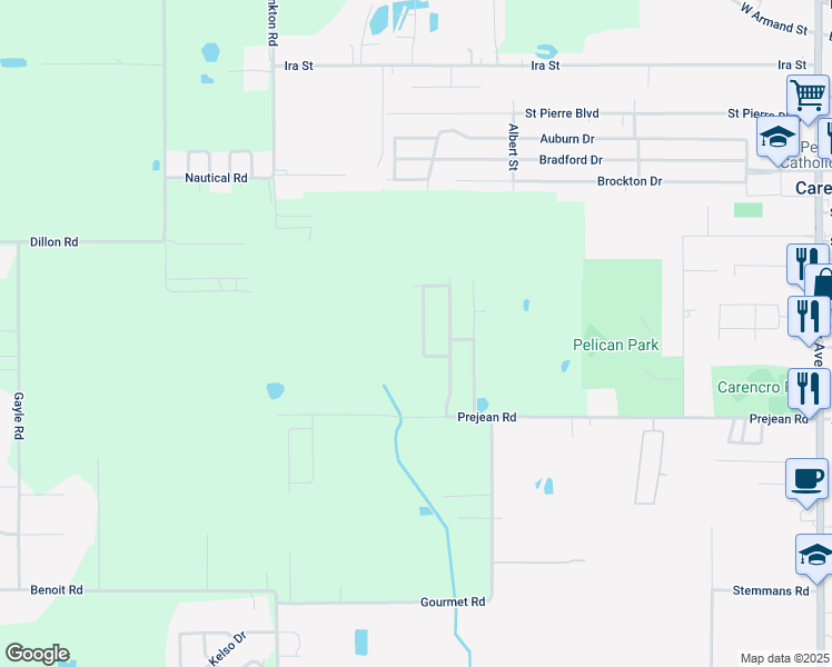 map of restaurants, bars, coffee shops, grocery stores, and more near 103 White Tail Drive in Carencro