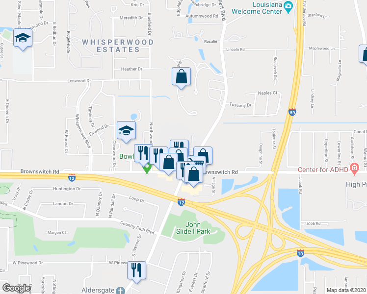 map of restaurants, bars, coffee shops, grocery stores, and more near 4 Pelican Pointe Drive in Slidell
