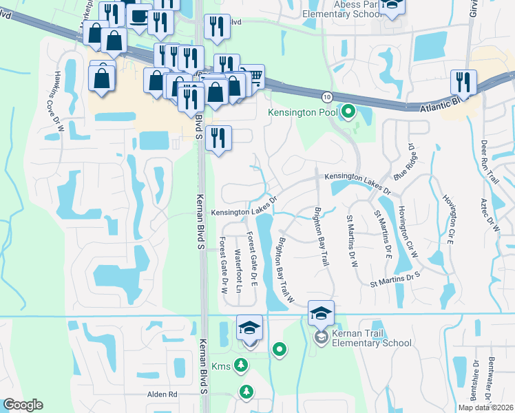 map of restaurants, bars, coffee shops, grocery stores, and more near 2011 Forest Gate Drive North in Jacksonville