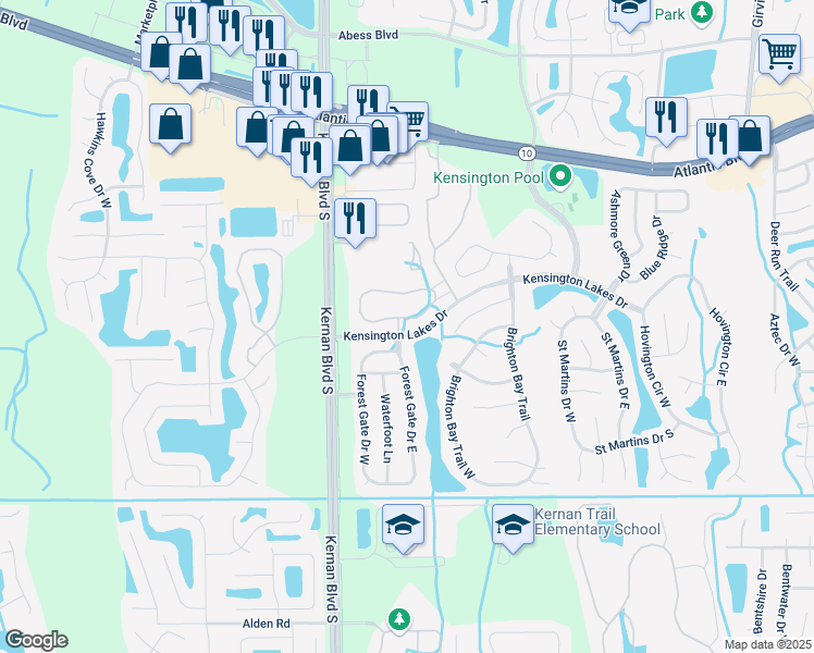 map of restaurants, bars, coffee shops, grocery stores, and more near 2011 Forest Gate Drive North in Jacksonville
