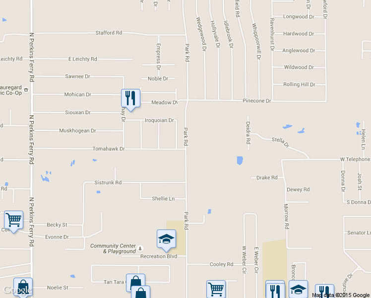 map of restaurants, bars, coffee shops, grocery stores, and more near Park Road in Lake Charles