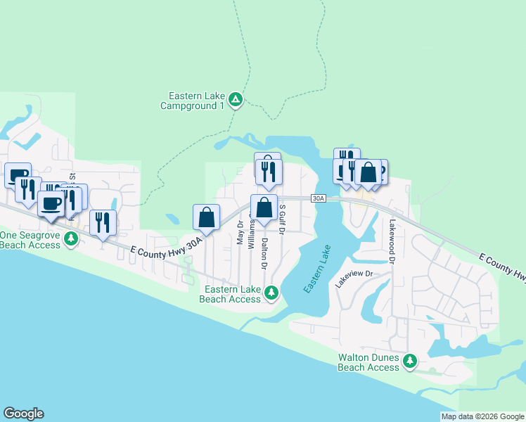 map of restaurants, bars, coffee shops, grocery stores, and more near 225 Dalton Drive in Santa Rosa Beach