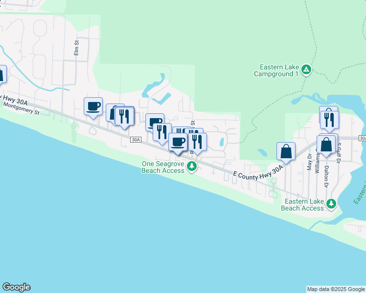 map of restaurants, bars, coffee shops, grocery stores, and more near 148 Palmeira Way in Santa Rosa Beach