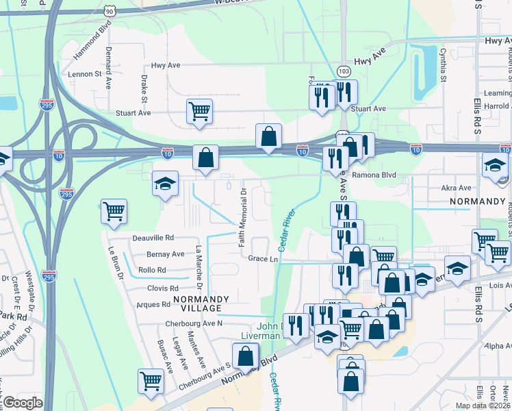 map of restaurants, bars, coffee shops, grocery stores, and more near 763 Bent Baum Road in Jacksonville