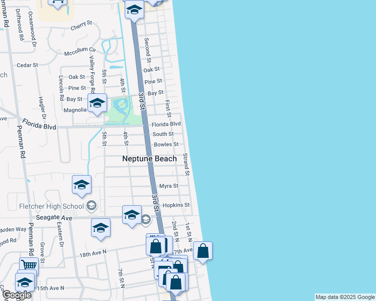 map of restaurants, bars, coffee shops, grocery stores, and more near 1602 Ocean Front in Neptune Beach