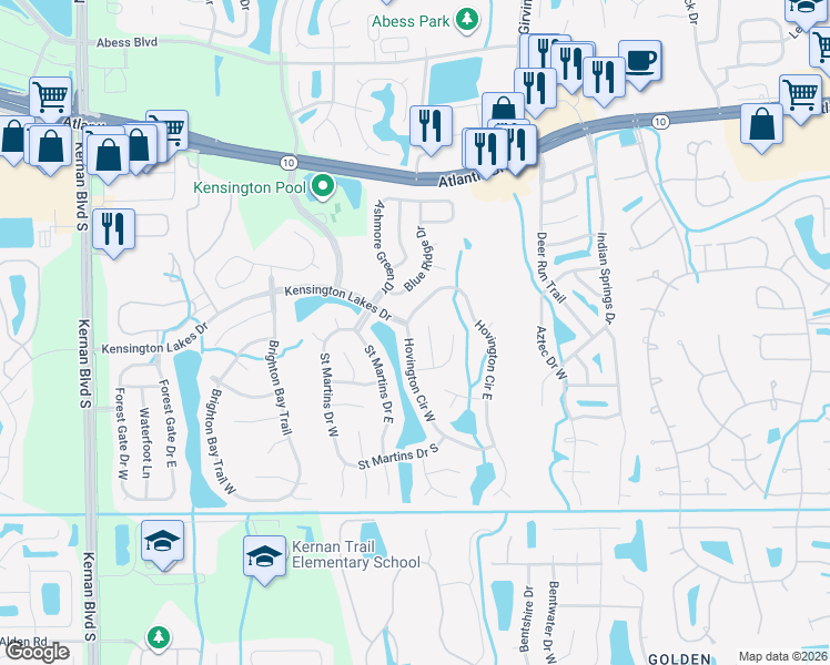 map of restaurants, bars, coffee shops, grocery stores, and more near 2016 Hovington Circle West in Jacksonville