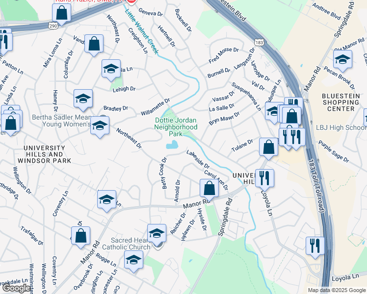 map of restaurants, bars, coffee shops, grocery stores, and more near 6600 Betty Cook Drive in Austin