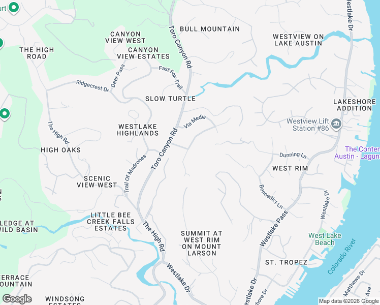 map of restaurants, bars, coffee shops, grocery stores, and more near 2305 Camino Alto Road in Austin