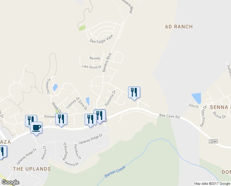 map of restaurants, bars, coffee shops, grocery stores, and more near 11609 Sonoma Drive in Austin