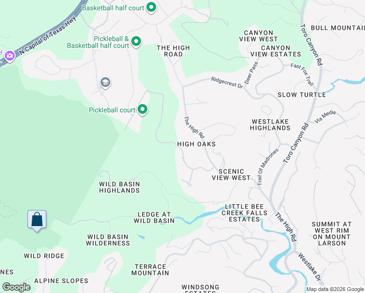 map of restaurants, bars, coffee shops, grocery stores, and more near 5310 Scenic View Drive in Austin
