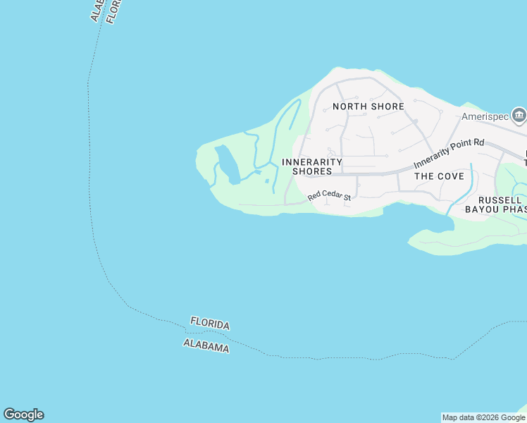 map of restaurants, bars, coffee shops, grocery stores, and more near 5930 Red Cedar Street in Pensacola