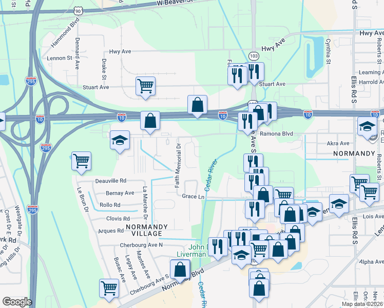 map of restaurants, bars, coffee shops, grocery stores, and more near 763 Bent Baum Road in Jacksonville