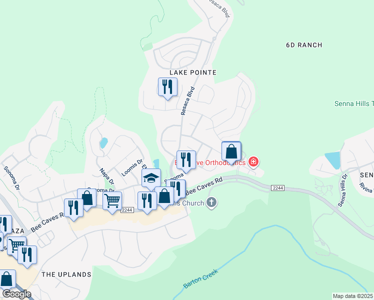 map of restaurants, bars, coffee shops, grocery stores, and more near 11631 Sonoma Drive in Austin