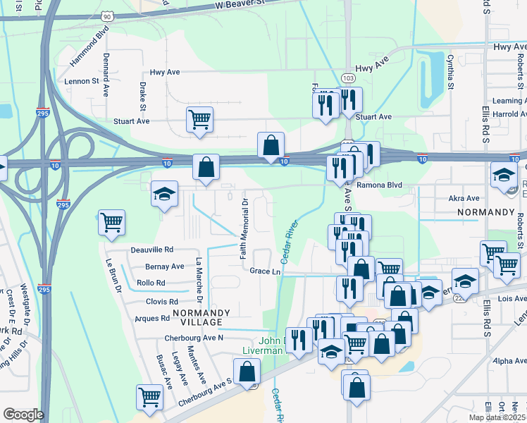 map of restaurants, bars, coffee shops, grocery stores, and more near 763 Bent Baum Road in Jacksonville