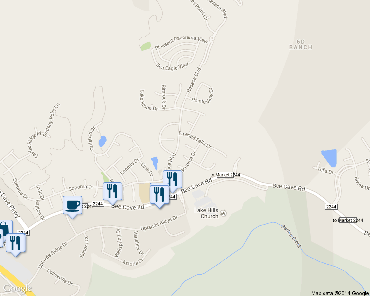map of restaurants, bars, coffee shops, grocery stores, and more near 11631 Sonoma Drive in Austin