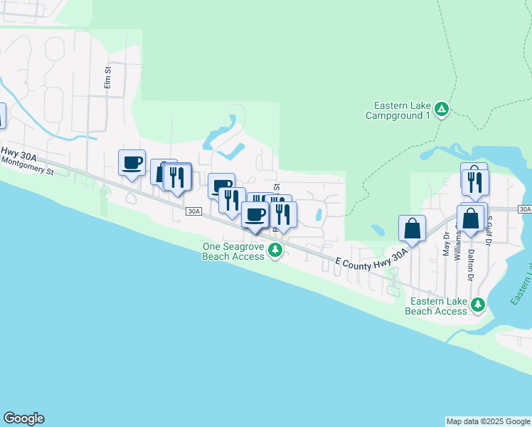 map of restaurants, bars, coffee shops, grocery stores, and more near 18 Palmeira Way in Santa Rosa Beach