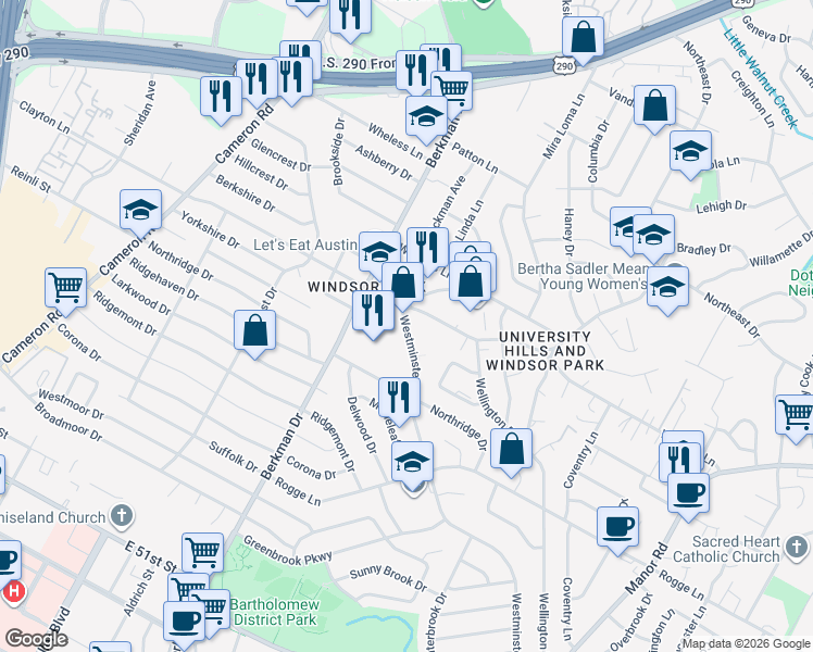 map of restaurants, bars, coffee shops, grocery stores, and more near 1912 Gaston Place Drive in Austin