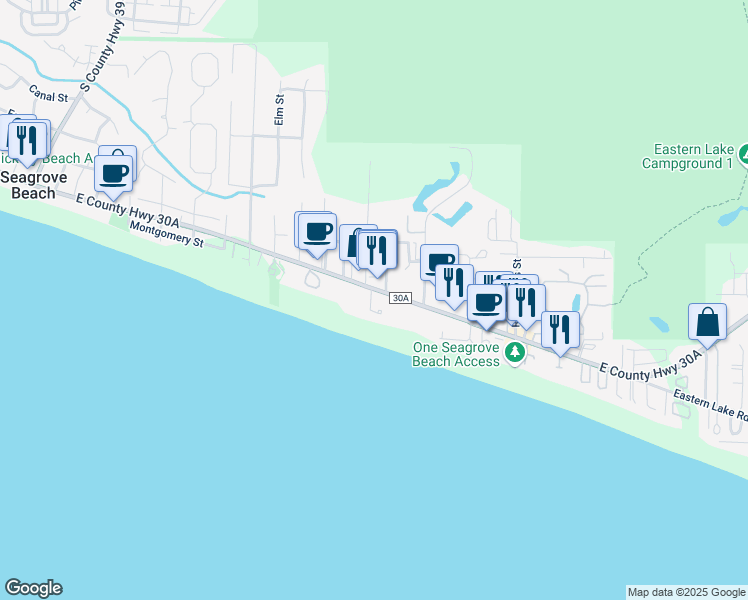 map of restaurants, bars, coffee shops, grocery stores, and more near 3723 East County Highway 30A in Santa Rosa Beach
