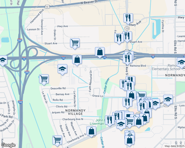 map of restaurants, bars, coffee shops, grocery stores, and more near 702 Bent Baum Road in Jacksonville