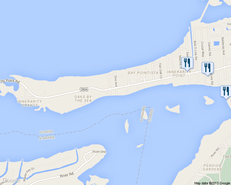 map of restaurants, bars, coffee shops, grocery stores, and more near 14665 Innerarity Point Road in Pensacola
