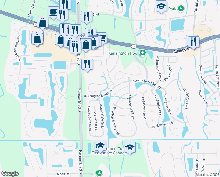 map of restaurants, bars, coffee shops, grocery stores, and more near 12311 Kensington Lakes Drive in Jacksonville