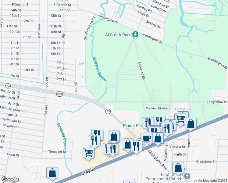 map of restaurants, bars, coffee shops, grocery stores, and more near 10041 Chapman Road in Bay St. Louis