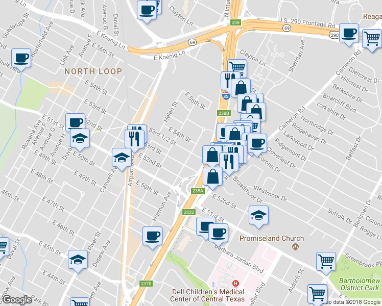 map of restaurants, bars, coffee shops, grocery stores, and more near in Austin