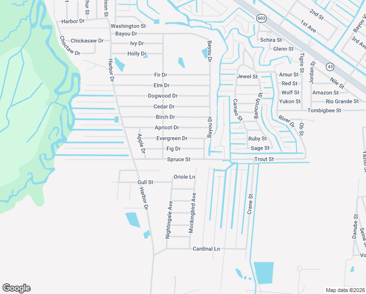 map of restaurants, bars, coffee shops, grocery stores, and more near 5069-5599 Evergreen Drive in Waveland