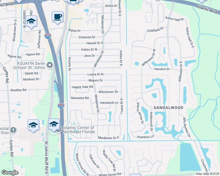 map of restaurants, bars, coffee shops, grocery stores, and more near 10937 Weymouth Circle North in Jacksonville