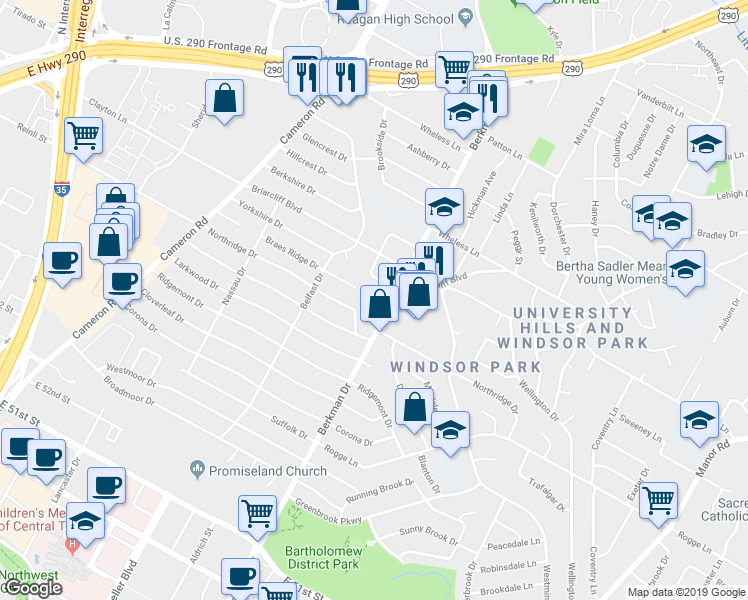 map of restaurants, bars, coffee shops, grocery stores, and more near 1609 Sweetbriar Avenue in Austin