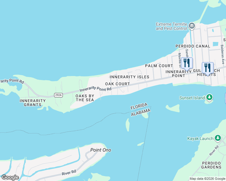 map of restaurants, bars, coffee shops, grocery stores, and more near 5904 Grotto Avenue in Pensacola