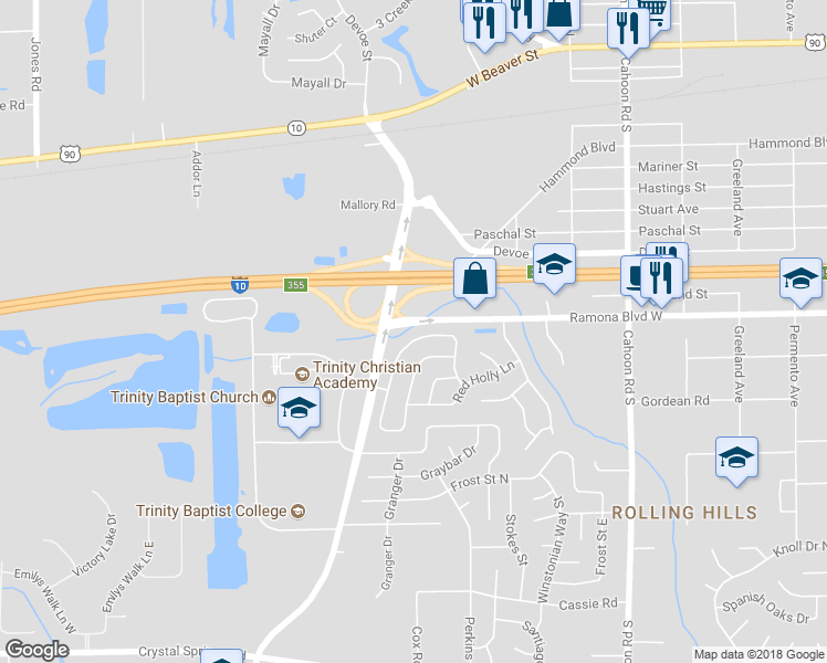 map of restaurants, bars, coffee shops, grocery stores, and more near 706 Perryman Lane West in Jacksonville