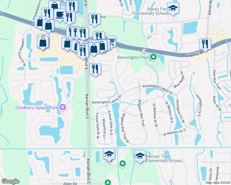 map of restaurants, bars, coffee shops, grocery stores, and more near 12311 Kensington Lakes Drive in Jacksonville