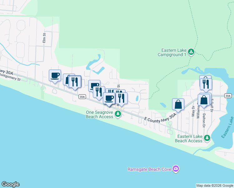map of restaurants, bars, coffee shops, grocery stores, and more near 20 Sawgrass Lane in Santa Rosa Beach