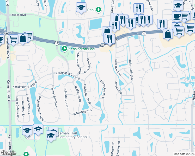 map of restaurants, bars, coffee shops, grocery stores, and more near 1964 Hovington Circle East in Jacksonville