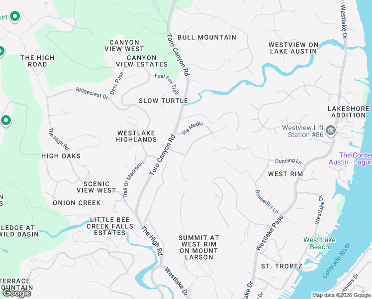 map of restaurants, bars, coffee shops, grocery stores, and more near 2304 Camino Alto Road in Austin