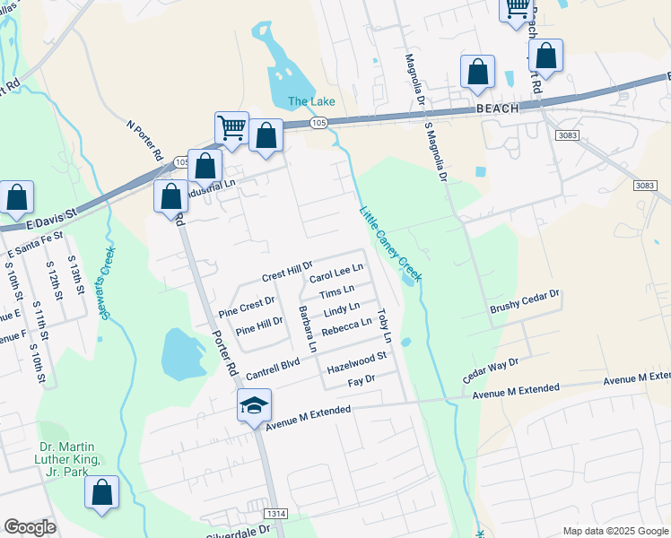 map of restaurants, bars, coffee shops, grocery stores, and more near 1713 Carol Lee Lane in Conroe