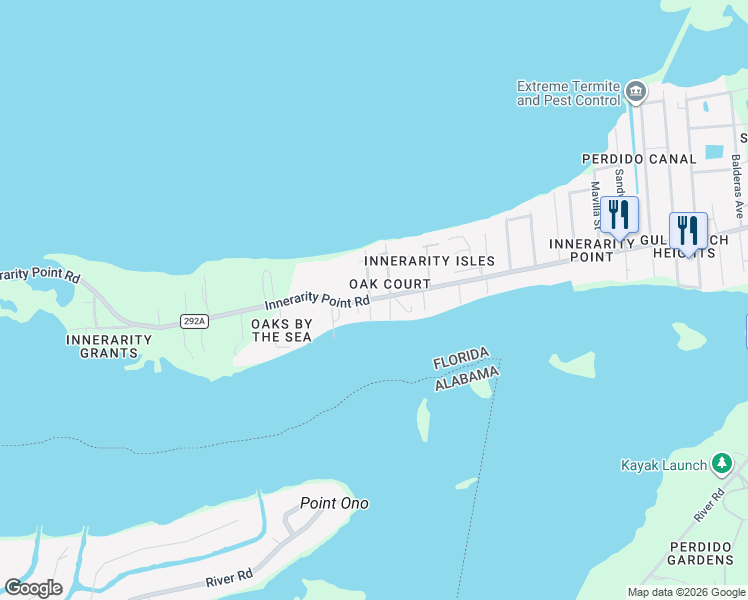 map of restaurants, bars, coffee shops, grocery stores, and more near 14680 Innerarity Point Road in Pensacola