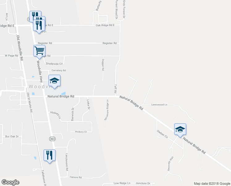 map of restaurants, bars, coffee shops, grocery stores, and more near 9289 Taff Road in Tallahassee