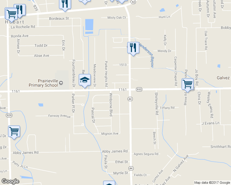 map of restaurants, bars, coffee shops, grocery stores, and more near 40478 Augustin Avenue in Prairieville