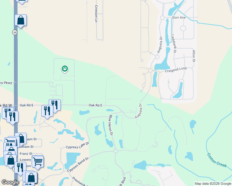 map of restaurants, bars, coffee shops, grocery stores, and more near 6074 Oak Road East in Gulf Shores