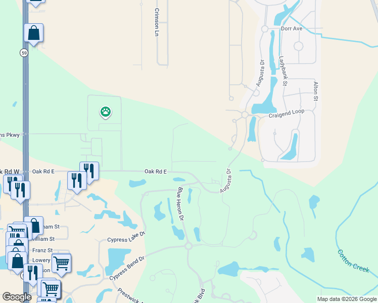 map of restaurants, bars, coffee shops, grocery stores, and more near 6074 Oak Road East in Gulf Shores