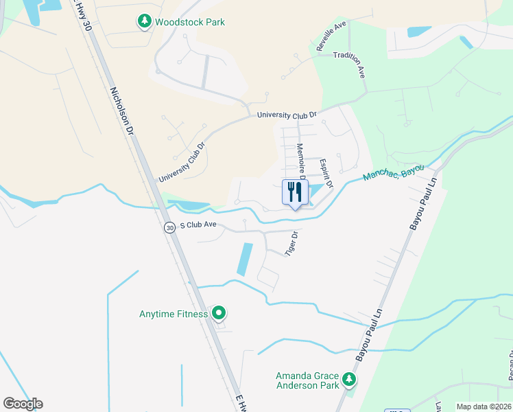 map of restaurants, bars, coffee shops, grocery stores, and more near 3453 Rue D Orleans in Baton Rouge