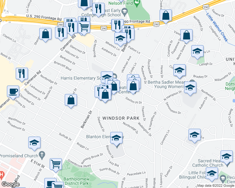 map of restaurants, bars, coffee shops, grocery stores, and more near 1912 Gaston Place Drive in Austin