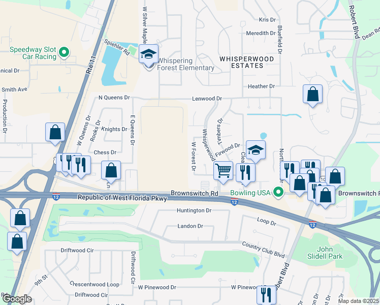 map of restaurants, bars, coffee shops, grocery stores, and more near 135 West Forest Drive in Slidell