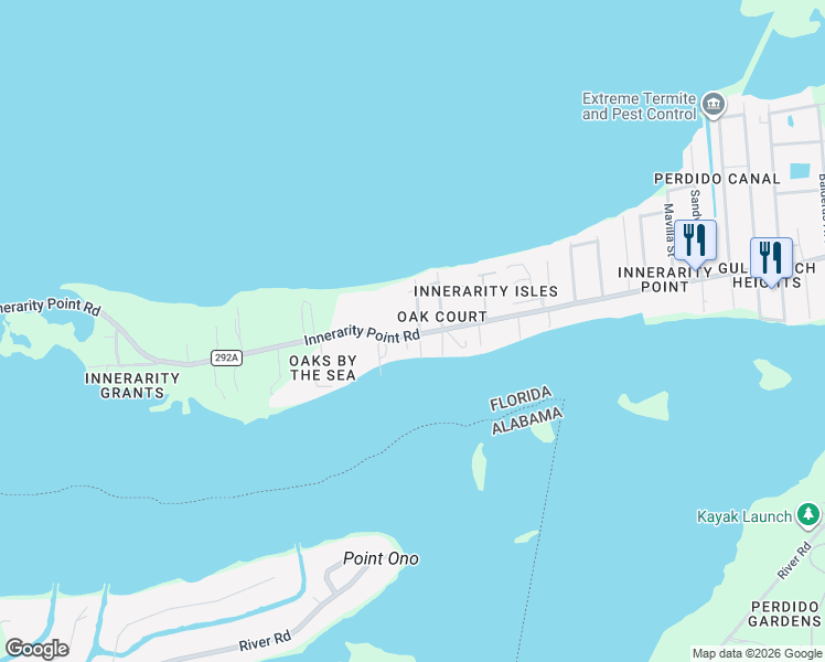 map of restaurants, bars, coffee shops, grocery stores, and more near 14680 Innerarity Point Road in Pensacola