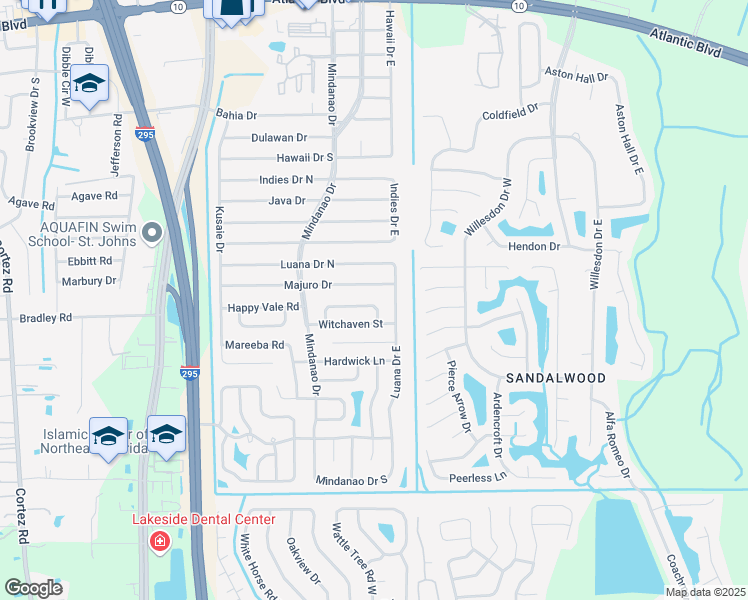 map of restaurants, bars, coffee shops, grocery stores, and more near 10983 Weymouth Circle East in Jacksonville