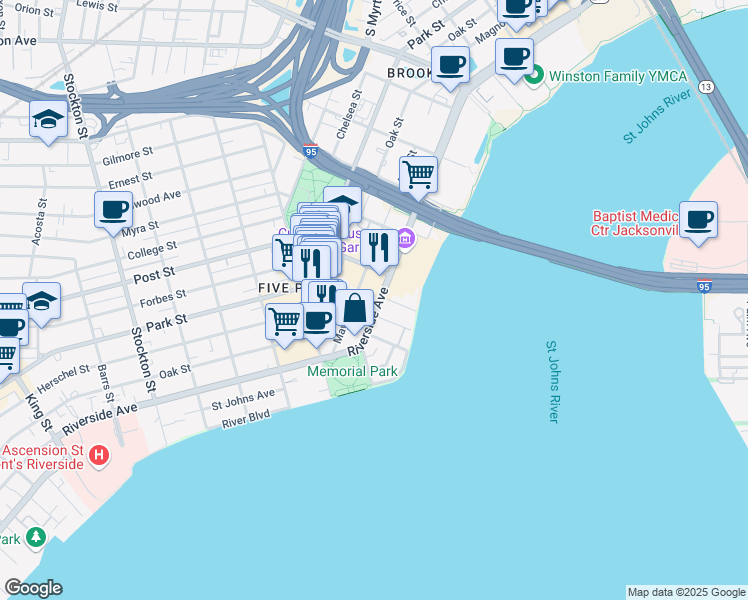 map of restaurants, bars, coffee shops, grocery stores, and more near 1046 Florida 211 in Jacksonville