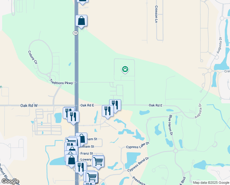 map of restaurants, bars, coffee shops, grocery stores, and more near 6194 Alabama 59 in Gulf Shores