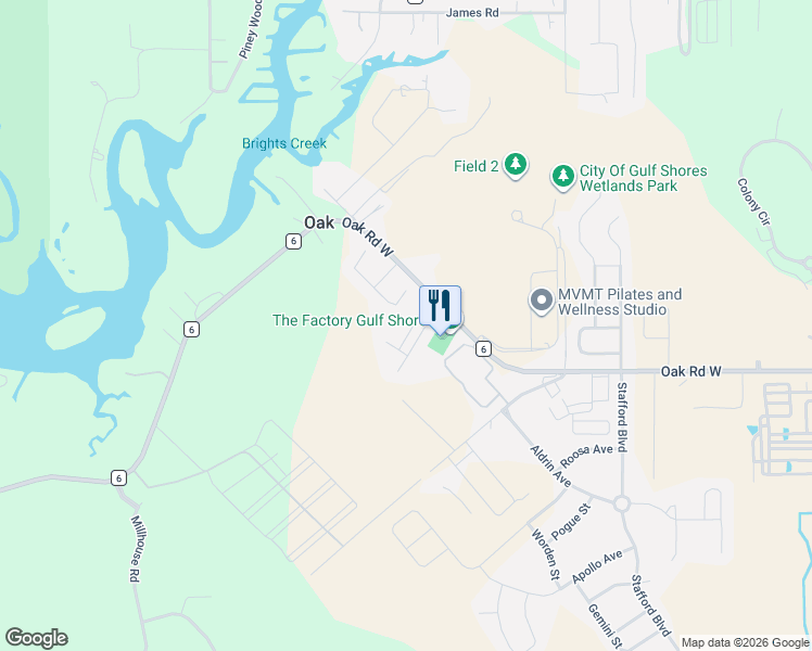map of restaurants, bars, coffee shops, grocery stores, and more near 6135 Madison Drive in Gulf Shores